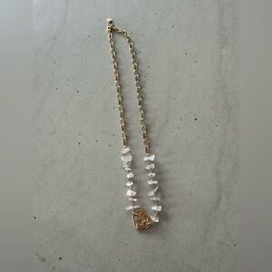 Pretty 18 karat gold filled piece with Laurel, heart and pink quartz.